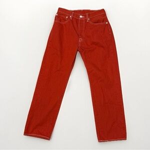 Levi’s 501 red orange with white stitching classic fit jeans